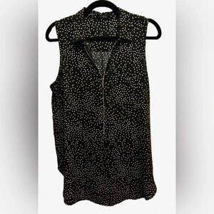 2/$15 - Dynamite Black & White Polka Dot Sleeveless Blouse – Zip Front